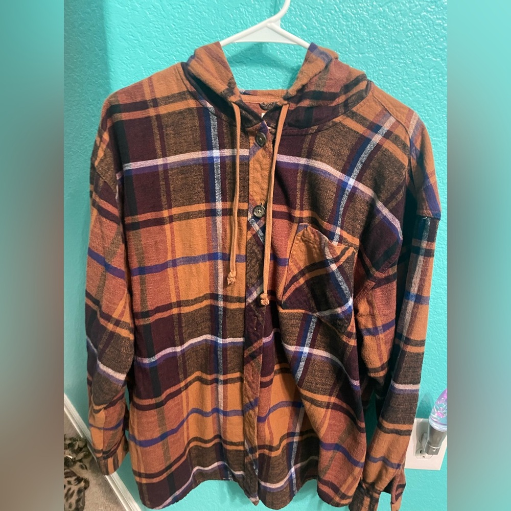 Maurices Plaid Button Down Shirt - Orange and Purple